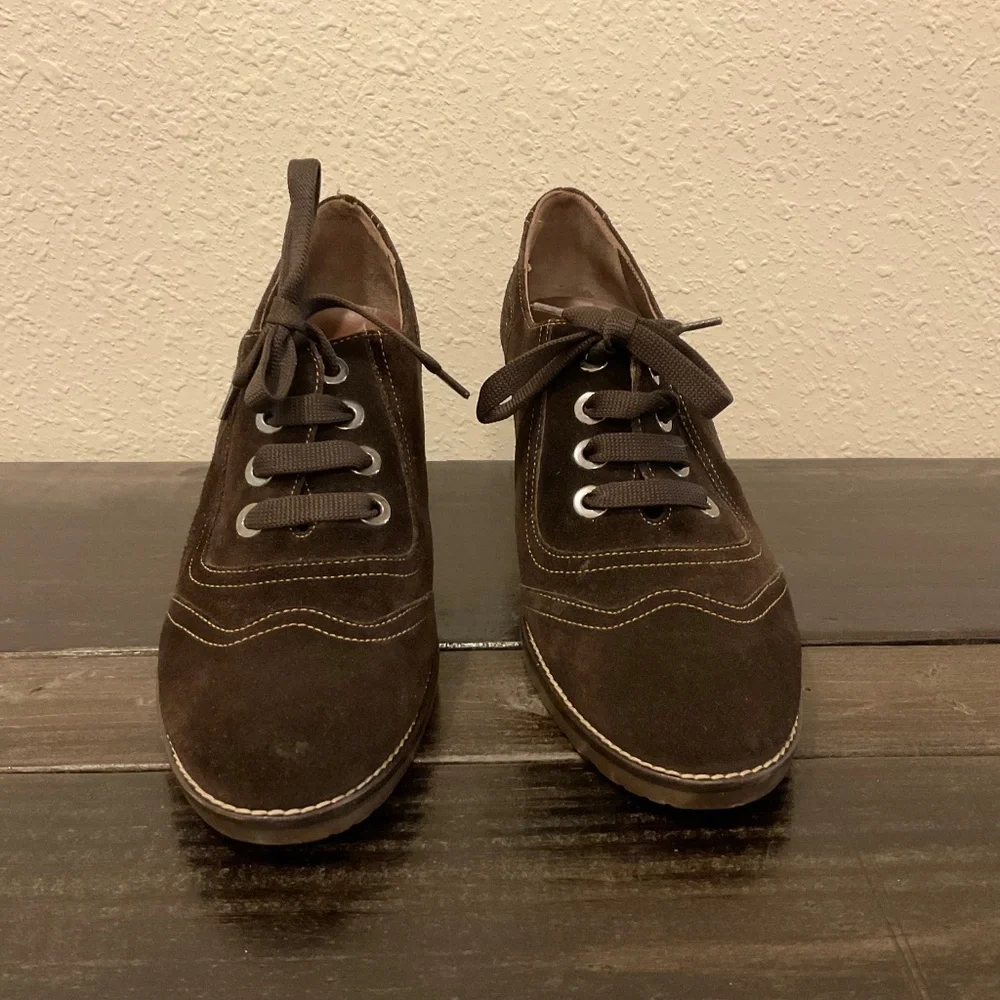 Melluso Booties, Walk Brown Suede Retro Oxford, Italian Made, Size 40 - Picture 2 of 12